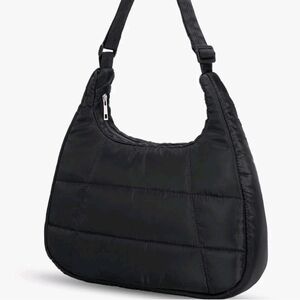 Puffer Crescent Shoulder Bag for Women, Nylon Quilted Tote Bags with Adjustable